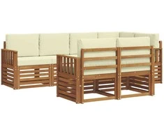 Lauko baldų komplektas Sekcijos sofų komplektas 7 pcs Natūralus ir grietinėlė