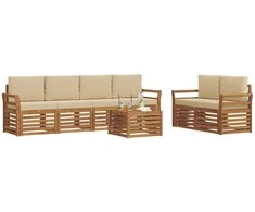 Lauko sofos komplektas su pagalve 7 pcs Natūralus ir bežinis
