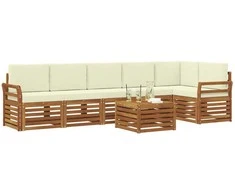 Lauko baldų komplektas Sekcijos sofų komplektas 7 pcs Natūralus ir grietinėlė