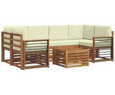 Lauko sofos komplektas su pagalve 7 pcs Natūralus ir grietinėlė