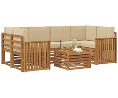Lauko sofos komplektas su pagalve 7 pcs Natūralus ir bežinis