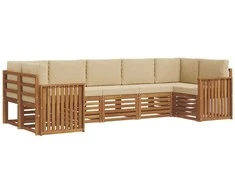 Sekcijos sofų komplektas su pagalve 7 pcs Natūralus ir bežinis