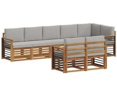Sofų komplektai su pagalve 8 pcs Natūrali ir šviesiai pilka