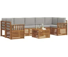Lauko sofos komplektas 8 pcs Natūrali ir šviesiai pilka