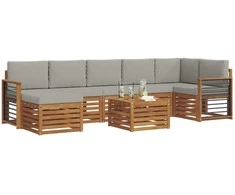 Lauko sofos komplektas 8 pcs Natūrali ir šviesiai pilka
