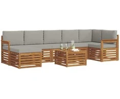 Lauko sofos komplektas 8 pcs Natūrali ir šviesiai pilka