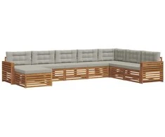 Lauko baldų komplektas Lauko sofos komplektas 8 pcs Natūrali ir šviesiai pilka