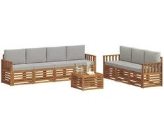 Sofų komplektai su pagalve 8 pcs Natūrali ir šviesiai pilka