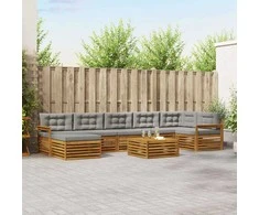 Sofa Lauko sofos komplektas 8 pcs Natūrali ir šviesiai pilka
