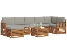 Lauko sofos komplektas 8 pcs Natūrali ir šviesiai pilka