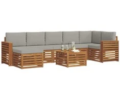 Lauko sofos komplektas 8 pcs Natūrali ir šviesiai pilka