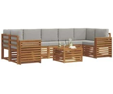 Lauko sofos komplektas 8 pcs Natūrali ir šviesiai pilka