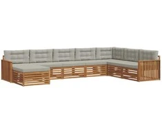 Lauko baldų komplektas Lauko sofos komplektas 8 pcs Natūrali ir šviesiai pilka