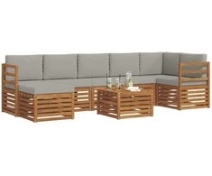 Lauko sofos komplektas 8 pcs Natūrali ir šviesiai pilka