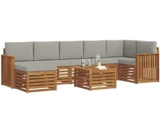Lauko sofos komplektas 8 pcs Natūrali ir šviesiai pilka