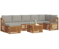 Lauko sofos komplektas 8 pcs Natūrali ir šviesiai pilka