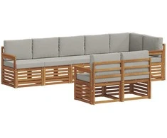 Lauko baldų komplektas Sofų komplektai su pagalve 8 pcs Natūrali ir šviesiai pilka