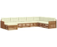 Lauko baldų komplektas Lauko sofos komplektas su pagalve 8 pcs Natūralus ir grietinėlė