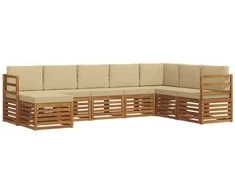 Lauko sofos komplektas su pagalve 8 pcs Natūralus ir bežinis