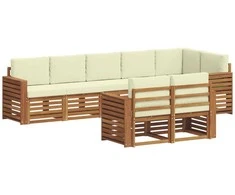 Lauko baldų komplektas Sofų komplektai su pagalve 8 pcs Natūralus ir grietinėlė