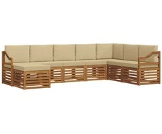 Lauko sofos komplektas su pagalve 8 pcs Natūralus ir bežinis