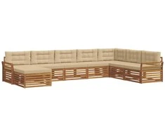 Lauko baldų komplektas Lauko sofos komplektas su pagalve 8 pcs Natūralus ir bežinis