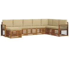 Lauko sofos komplektas su pagalve 8 pcs Natūralus ir bežinis