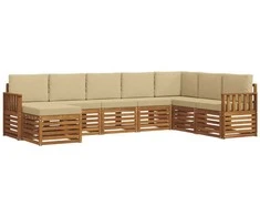 Lauko sofos komplektas su pagalve 8 pcs Natūralus ir bežinis