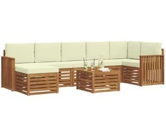 Lauko sofos komplektas su pagalve 8 pcs Natūralus ir grietinėlė