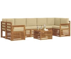 Lauko sofos komplektas su pagalve 8 pcs Natūralus ir bežinis