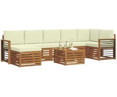 Lauko sofos komplektas su pagalve 8 pcs Natūralus ir grietinėlė