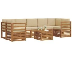 Lauko sofos komplektas su pagalve 8 pcs Natūralus ir bežinis