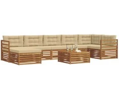 Sofa Lauko sofos komplektas su pagalve 8 pcs Natūralus ir bežinis