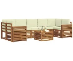 Lauko sofos komplektas su pagalve 8 pcs Natūralus ir grietinėlė