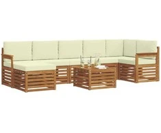 Lauko sofos komplektas su pagalve 8 pcs Natūralus ir grietinėlė