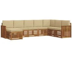 Lauko sofos komplektas su pagalve 8 pcs Natūralus ir bežinis