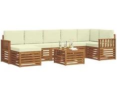Lauko sofos komplektas su pagalve 8 pcs Natūralus ir grietinėlė