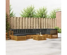Lauko baldų komplektas Lauko sofos komplektas su pagalve 8 pcs Natūralus ir antracitas