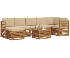 Lauko sofos komplektas su pagalve 8 pcs Natūralus ir bežinis