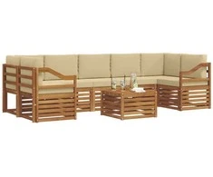 Lauko sofos komplektas su pagalve 8 pcs Natūralus ir bežinis