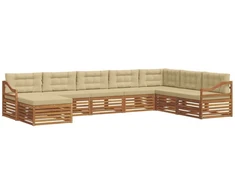 Lauko sofos komplektas su pagalve 8 pcs Natūralus ir bežinis