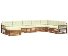 Lauko sofos komplektas su pagalve 8 pcs Natūralus ir grietinėlė