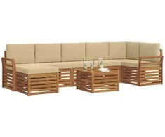 Lauko sofos komplektas su pagalve 8 pcs Natūralus ir bežinis