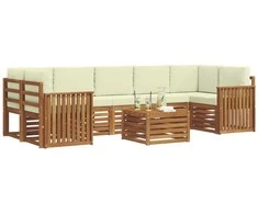 Lauko sofos komplektas su pagalve 8 pcs Natūralus ir grietinėlė