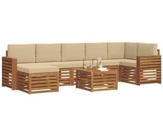 Lauko baldų komplektas Lauko sofos komplektas su pagalve 8 pcs Natūralus ir bežinis
