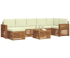 Lauko sofos komplektas su pagalve 8 pcs Natūralus ir grietinėlė