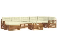 Lauko baldų komplektas Lauko sofos komplektas su pagalve 8 pcs Natūralus ir grietinėlė