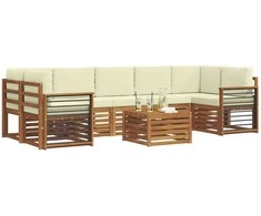 Lauko sofos komplektas su pagalve 8 pcs Natūralus ir grietinėlė
