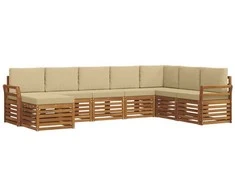 Lauko sofos komplektas su pagalve 8 pcs Natūralus ir bežinis