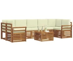 Lauko sofos komplektas su pagalve 8 pcs Natūralus ir grietinėlė